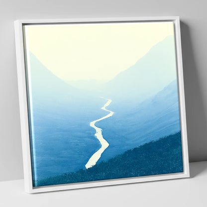 Blue Valley Winding River lake district waterfall canvas wall art in white frame