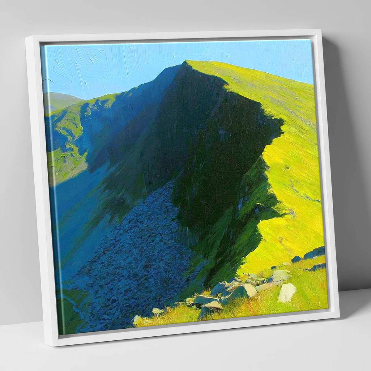 Radiant Light on Dollywaggon Pike lake district fell canvas wall art in white frame
