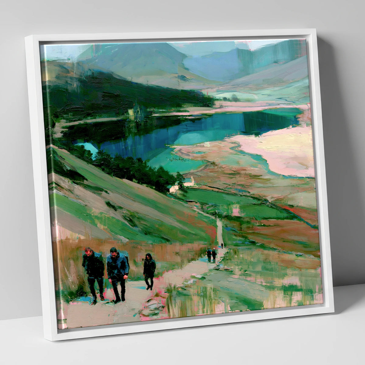 Fell Walkers Above the Lake lake district fell canvas wall art in white frame