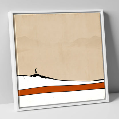 Hiker Silhouette against Distant Fells lake district walking canvas wall art in white frame