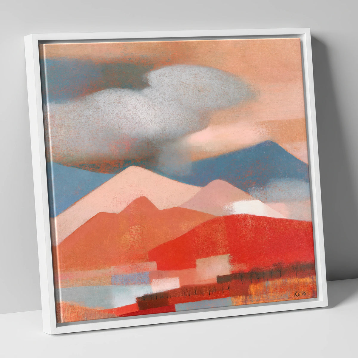 Terracotta Fells Beneath Storm Clouds lake district sky canvas wall art in white frame