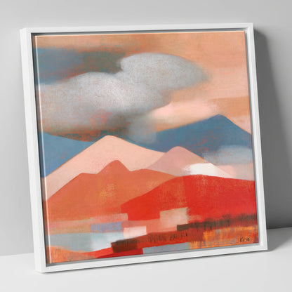 Terracotta Fells Beneath Storm Clouds lake district sky canvas wall art in white frame