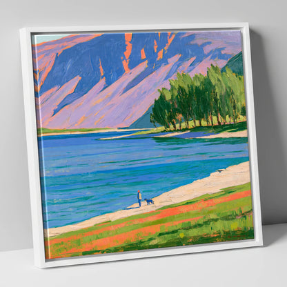 Dog Walker at Vibrant Buttermere gifts for dog walkers canvas wall art in white frame