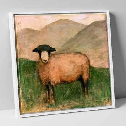Herdwick Sheep on Warm Fellside lake district wildlife canvas wall art in white frame