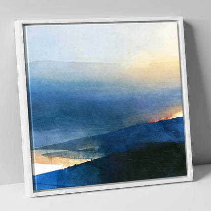 Summit View in Deep Indigo lake district fell canvas wall art in white frame
