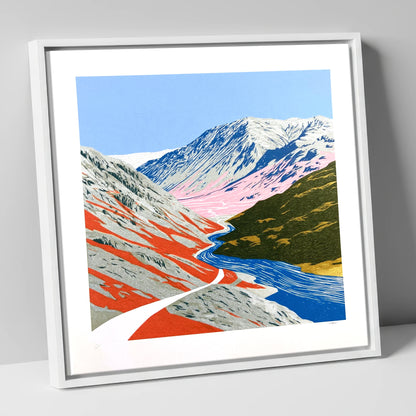 Bold Kirkstone Pass Mountain Road lake district valley canvas wall art in white frame
