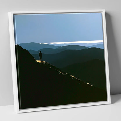 Summit View Across Blue Fells lake district fell canvas wall art in white frame