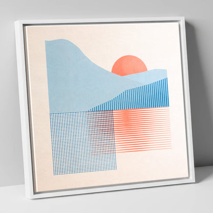 Geometric Still Lake Dawn lake district lake canvas wall art in white frame