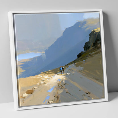 Fell Walkers on a High Path lake district walking canvas wall art in white frame