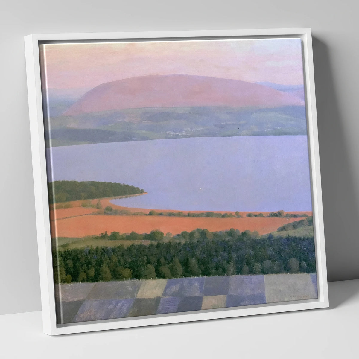 Bassenthwaite Lake in Pastel Light lake district lake canvas wall art in white frame
