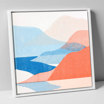 Modern Eskdale Valley in Coral lake district valley canvas wall art in white frame