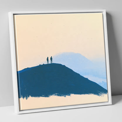 Silhouetted Hikers on Blue Fells lake district fell canvas wall art in white frame