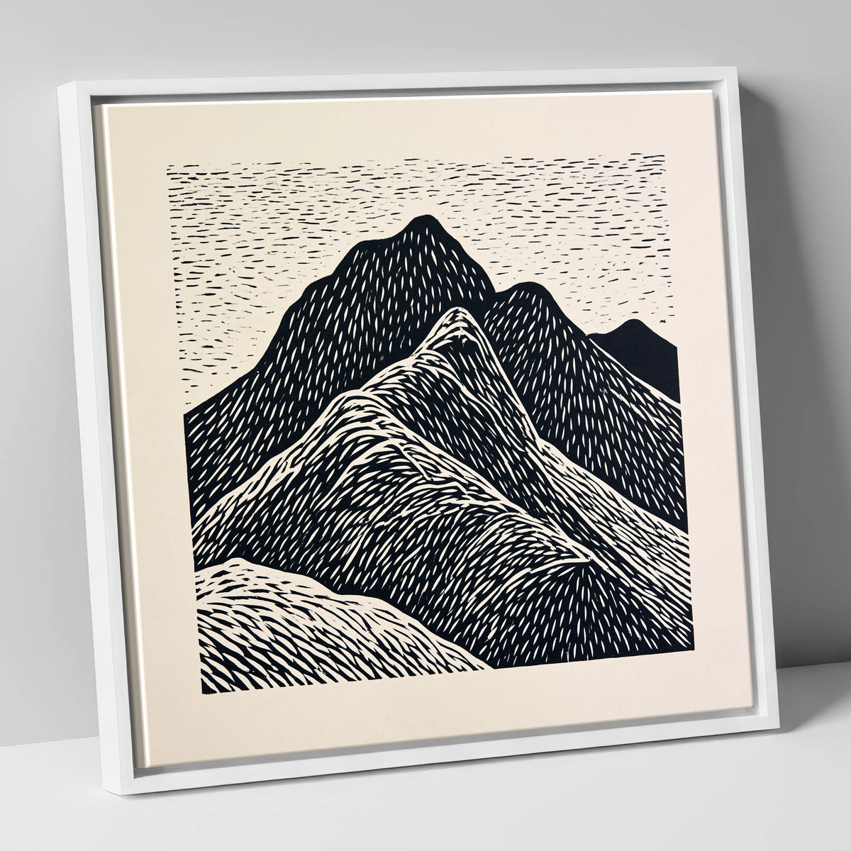 Bold Graphic Bowfell Peak lake district fell canvas wall art in white frame