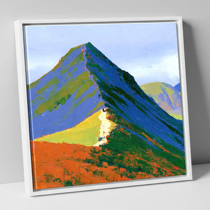 Vibrant Cat Bells Peak lake district fell canvas wall art in white frame
