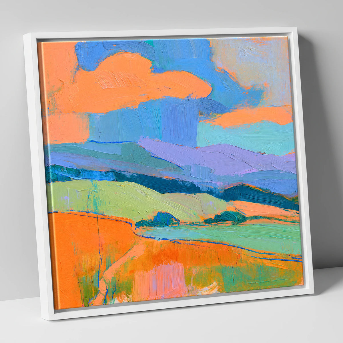 Storm Clouds Over Colourful Fells lake district sky canvas wall art in white frame