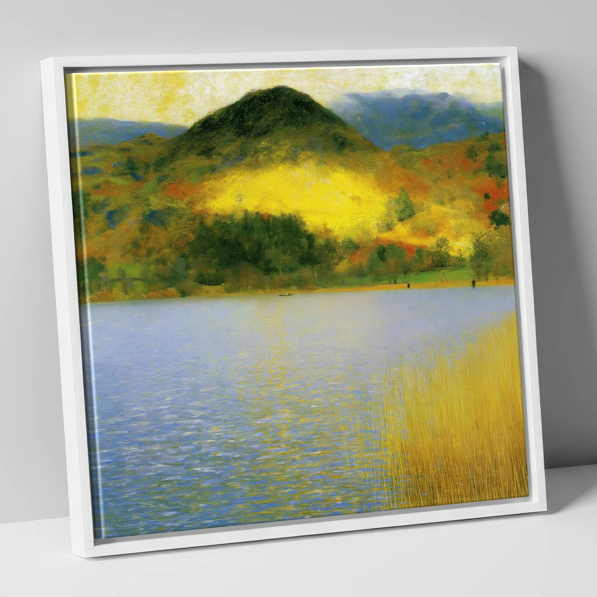 Grasmere Beneath Glowing Fells lake district lake canvas wall art in white frame