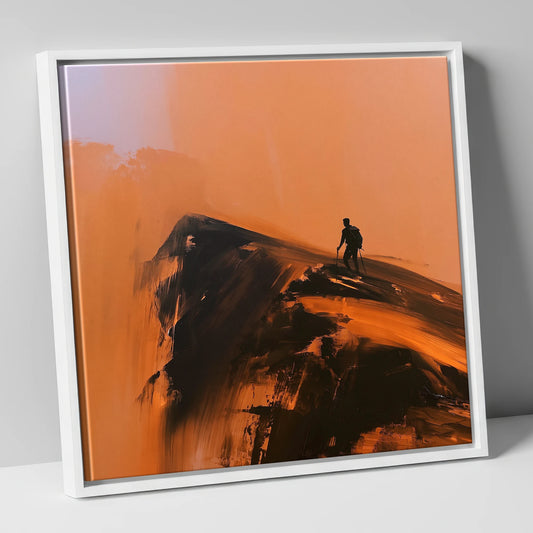 Striding Edge Silhouette in Amber lake district walking canvas wall art in white frame