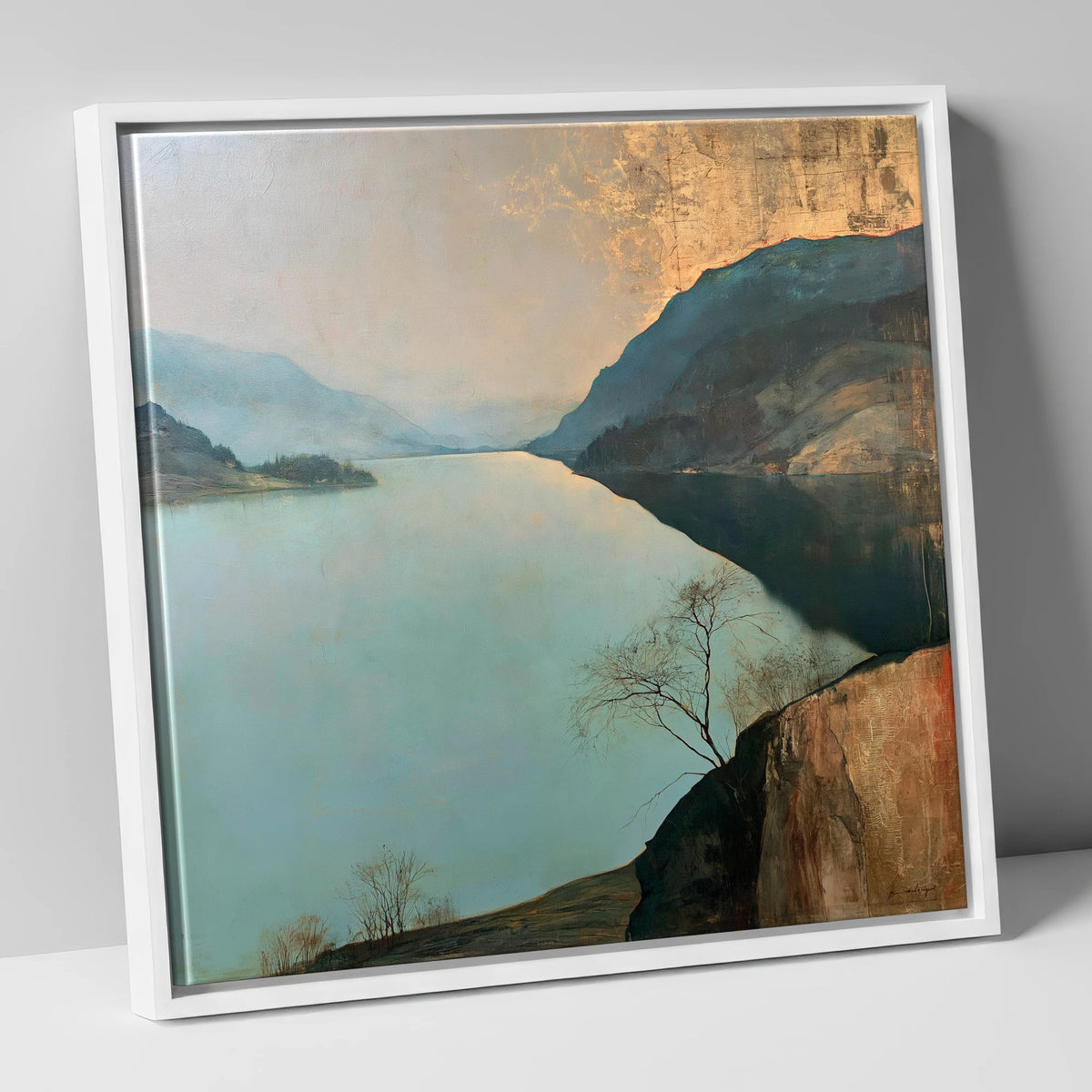 Ullswater Beneath a Golden Sky lake district lake canvas wall art in white frame