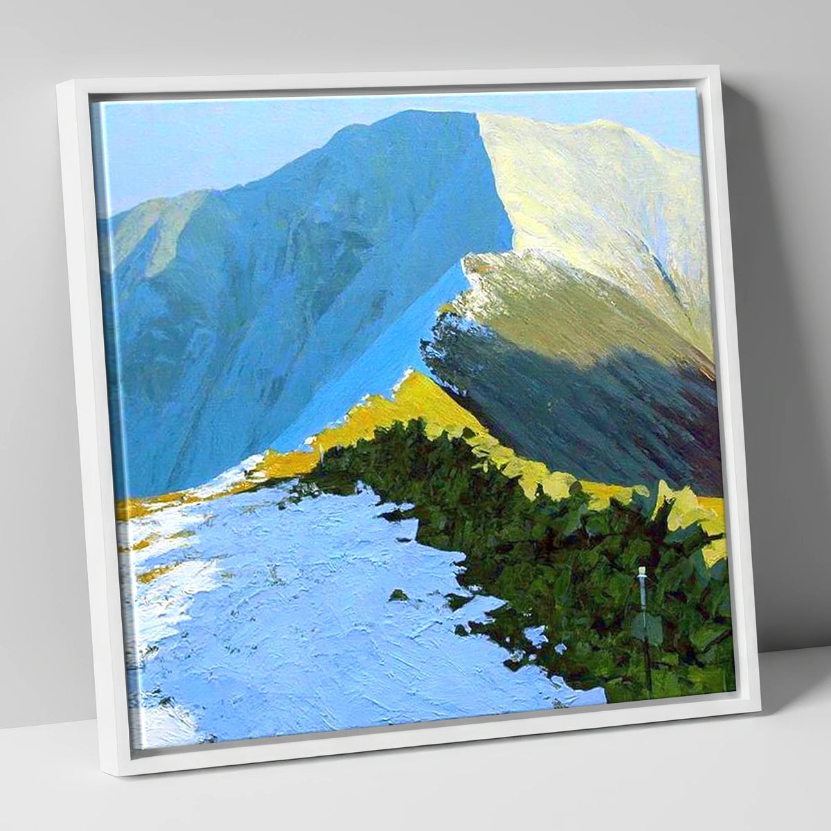 Sunlit Snow on Fairfield Ridge lake district fell canvas wall art in white frame