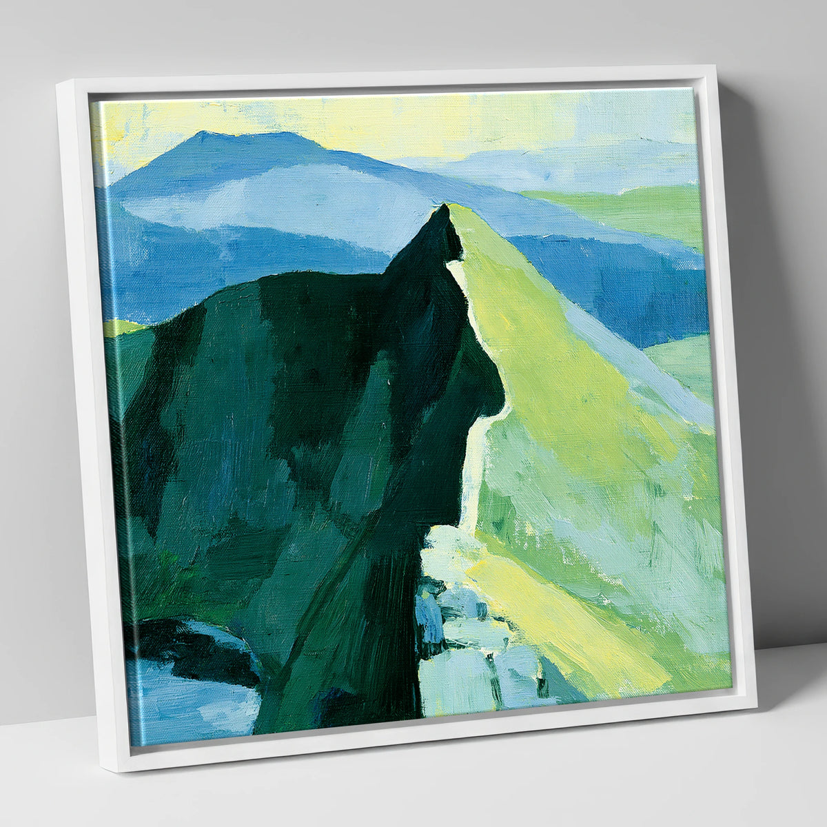 Bold Shadows on Striding Edge lake district walking canvas wall art in white frame