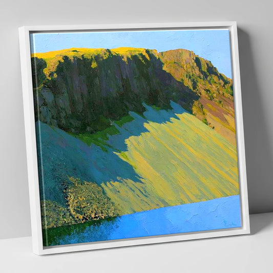 Sunlit Screes of Illgill Head lake district fell canvas wall art in white frame