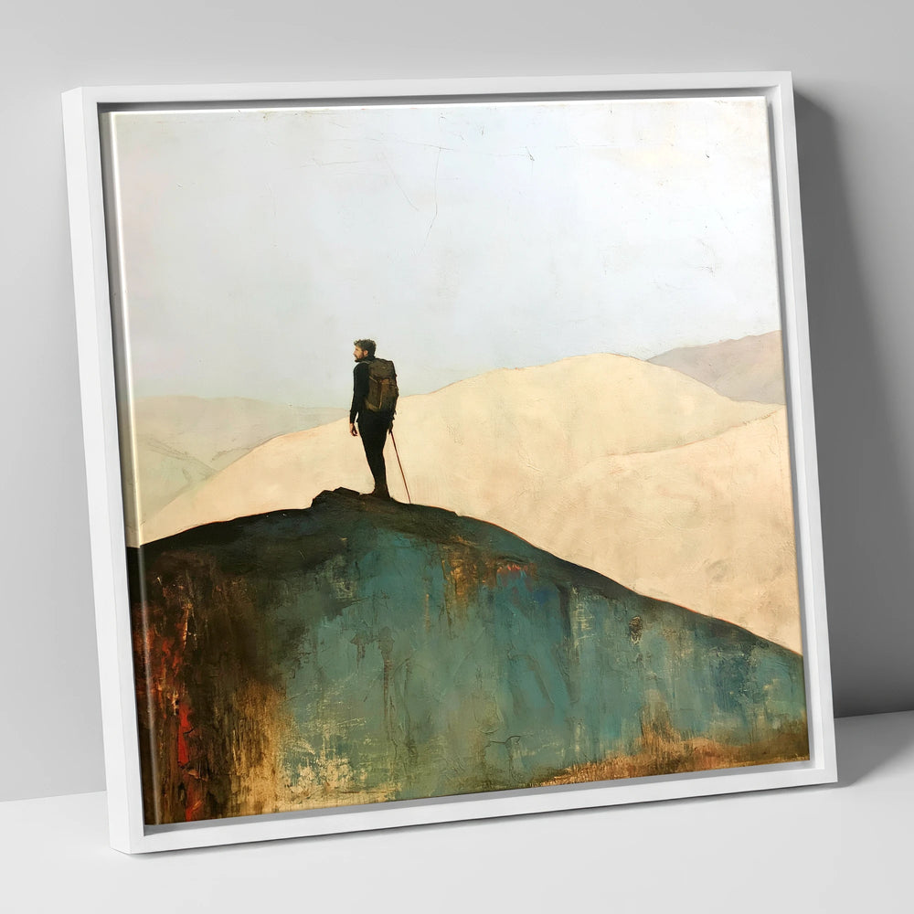 Fell Walker on Dark Ridge lake district walking canvas wall art in white frame