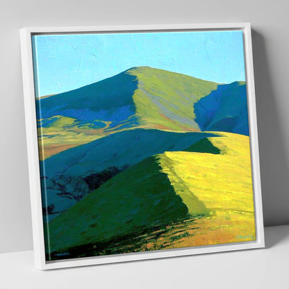 Vibrant Sunlight on Great Cockup lake district fell canvas wall art in white frame