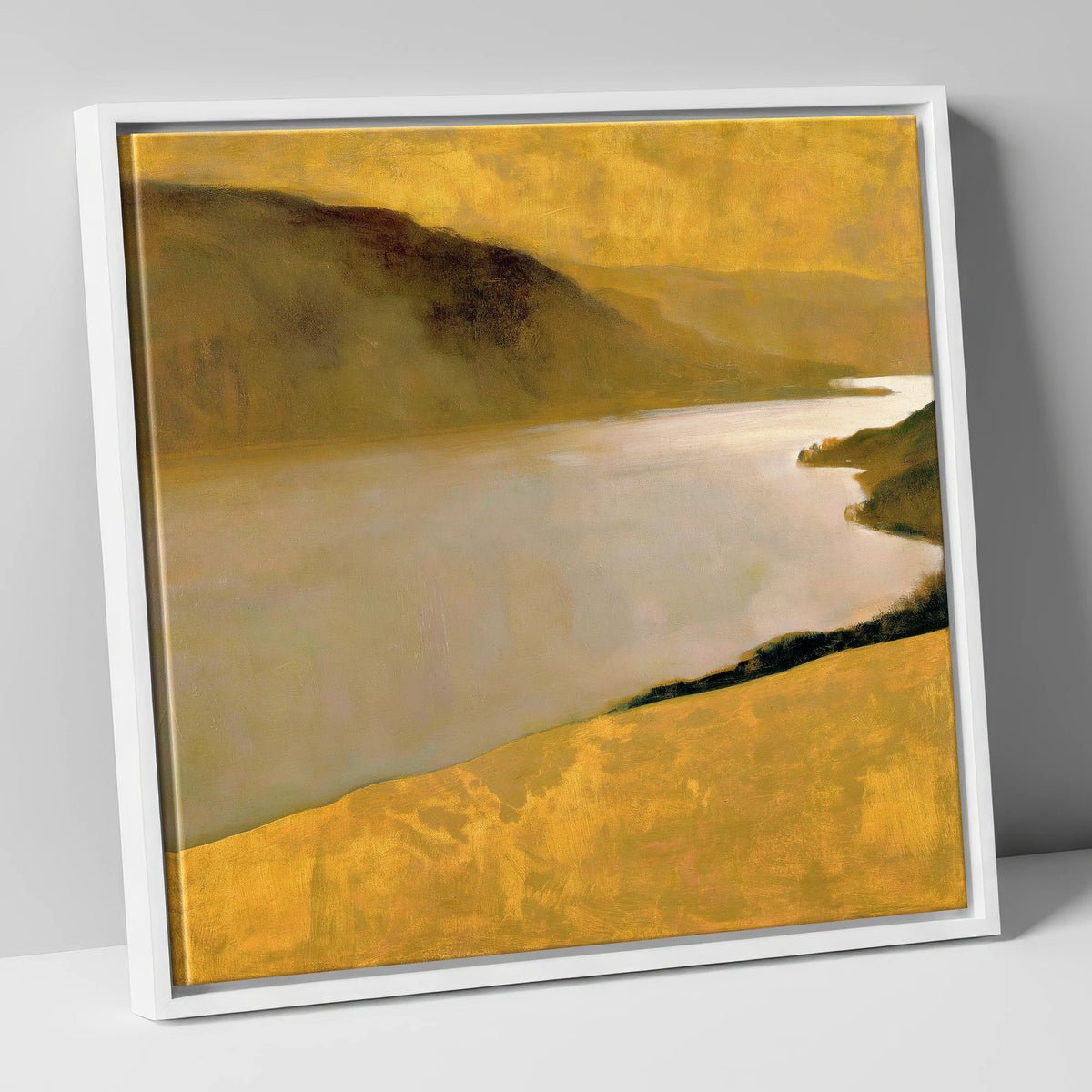 Golden Fells Above the Lake lake district lake canvas wall art in white frame