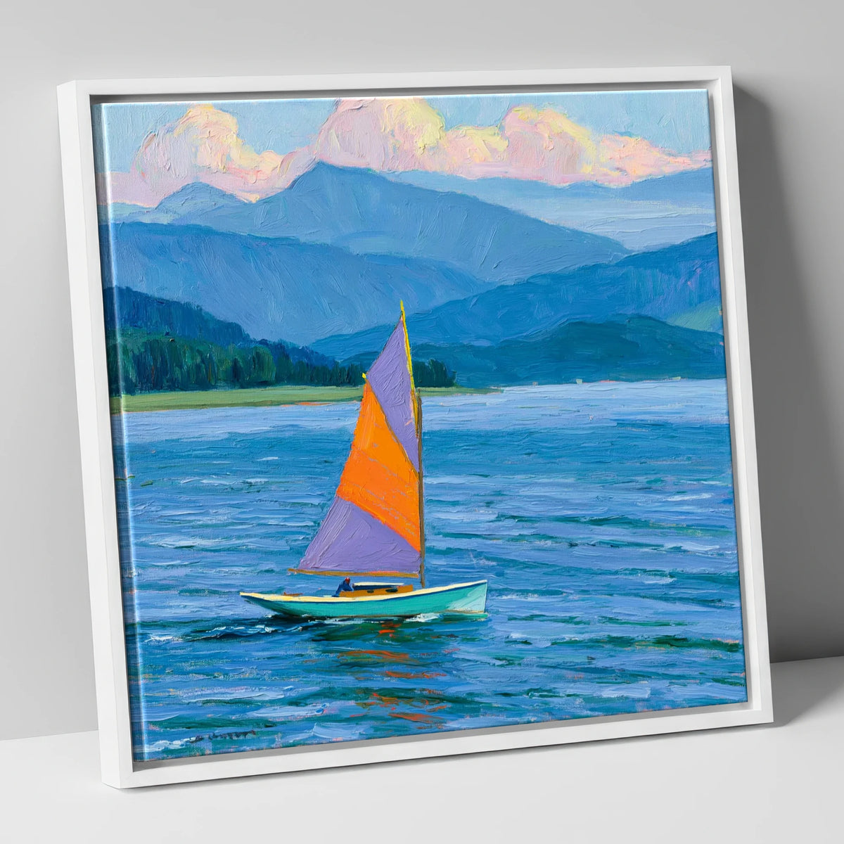 Vibrant Lake District Sailing lake district walking canvas wall art in white frame