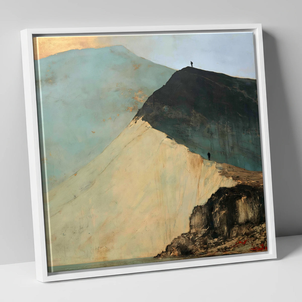 Striding Edge in Slate and Gold lake district walking canvas wall art in white frame