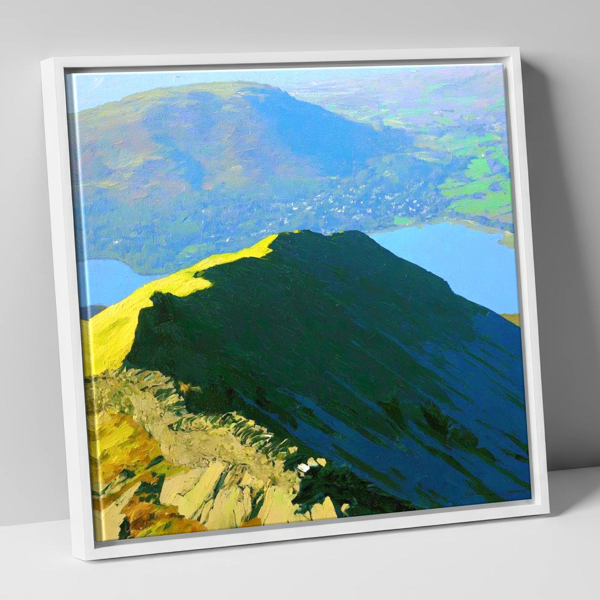 Vibrant Light on Low Pike lake district fell canvas wall art in white frame