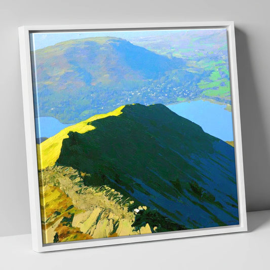 Vibrant Light on Low Pike lake district fell canvas wall art in white frame