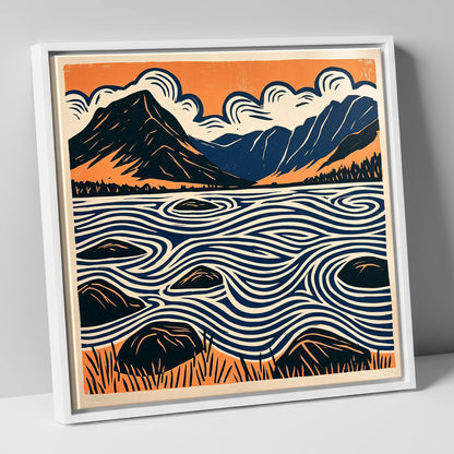 Crummock Water with Swirling Waves lake district lake canvas wall art in white frame