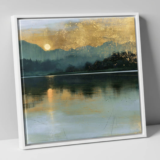 Gilded Sky Over Calm Lake lake district lake canvas wall art in white frame