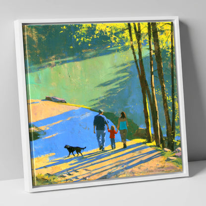 Sunlit Aira Force Dog Walk gifts for dog walkers canvas wall art in white frame