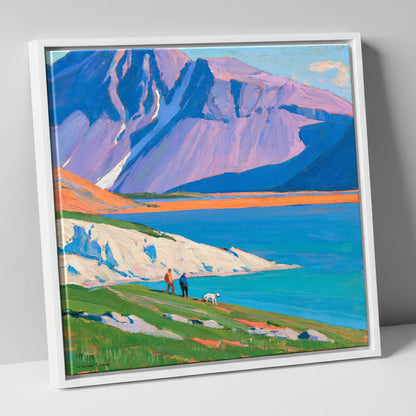 Vivid Wast Water Dog Walk gifts for dog walkers canvas wall art in white frame