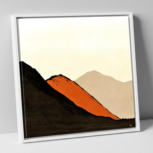 Rust Orange Fell at Sunset lake district sky canvas wall art in white frame