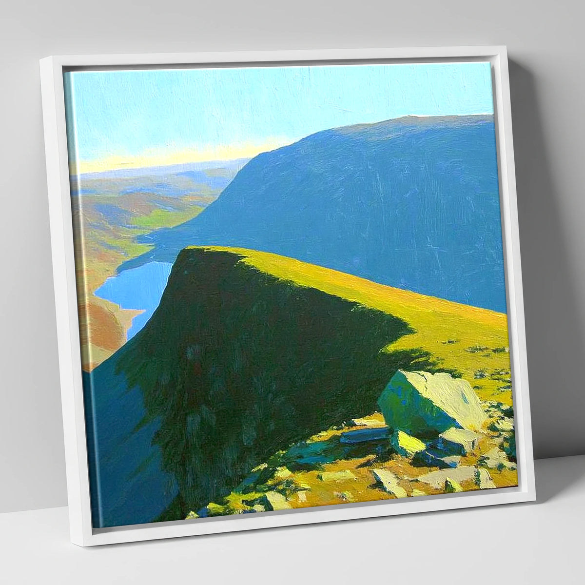 Sunlit Ridge on Kidsty Pike lake district fell canvas wall art in white frame