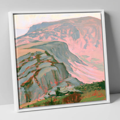 Pastel Pink Mountain Ridge lake district fell canvas wall art in white frame