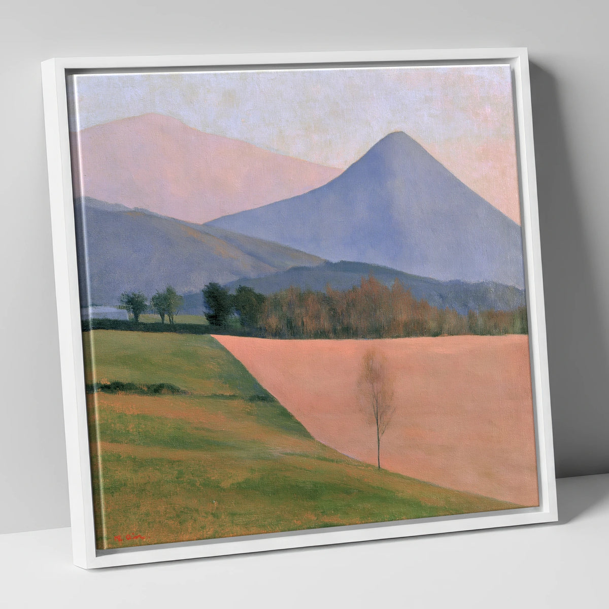 Pastel Fells and Green Valley lake district valley canvas wall art in white frame