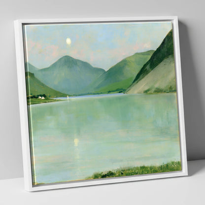 Pastel Moonrise Over Wastwater lake district sky canvas wall art in white frame