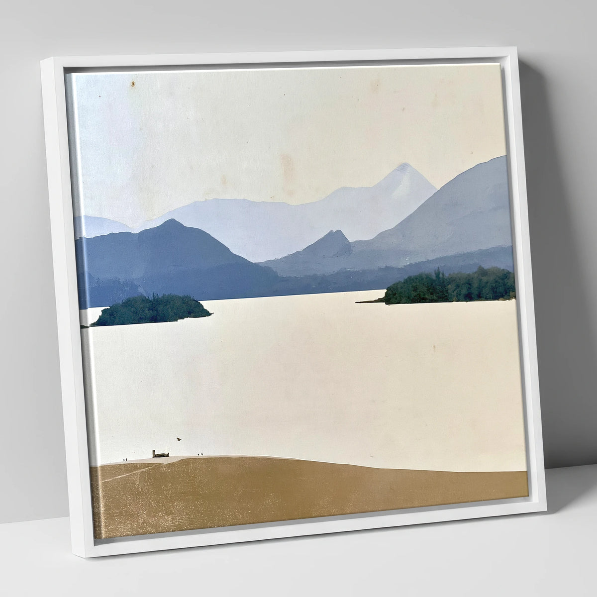 Pale Derwentwater From Crow Park lake district village canvas wall art in white frame