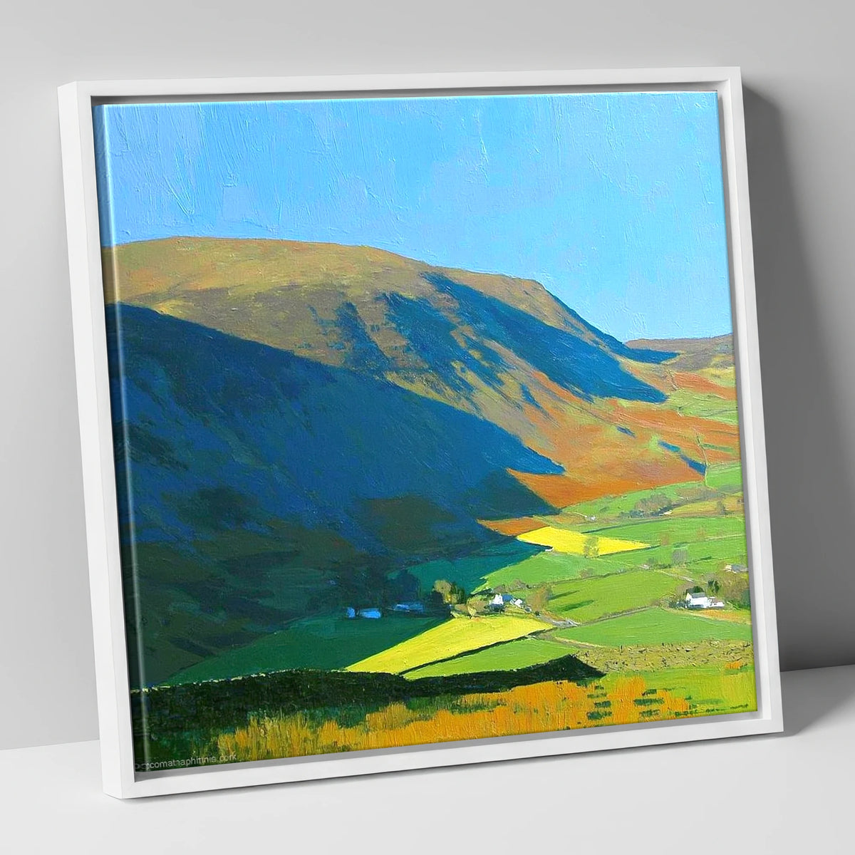 Blue Shadows On Barrow Ridge lake district fell canvas wall art in white frame