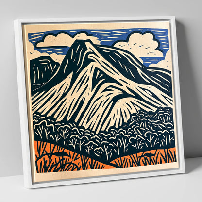 Bowfell Peak in Deep Navy lake district fell canvas wall art in white frame