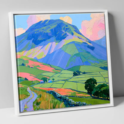Great Gable Above Vibrant Pastures lake district fell canvas wall art in white frame