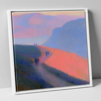 Twilight Walkers on a Fell Path lake district walking canvas wall art in white frame