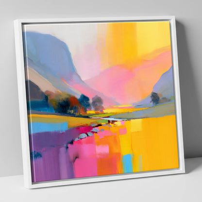 Vivid Pink Lakeland Valley Beck lake district valley canvas wall art in white frame