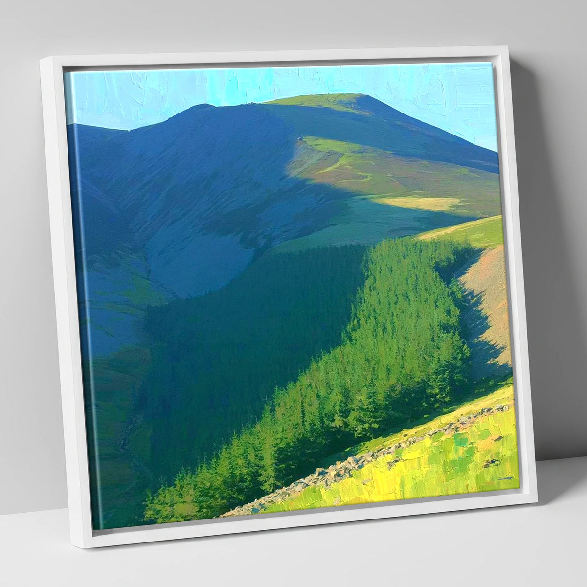 Vibrant Shadows Over Lord's Seat lake district fell canvas wall art in white frame