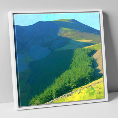 Vibrant Shadows Over Lord's Seat lake district fell canvas wall art in white frame