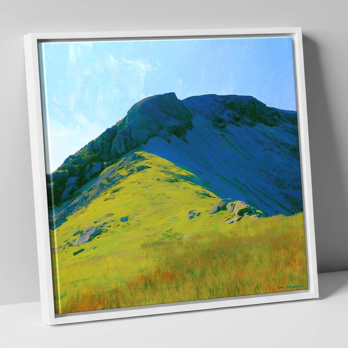 Little Hart Crag Sunlit Ridge lake district fell canvas wall art in white frame